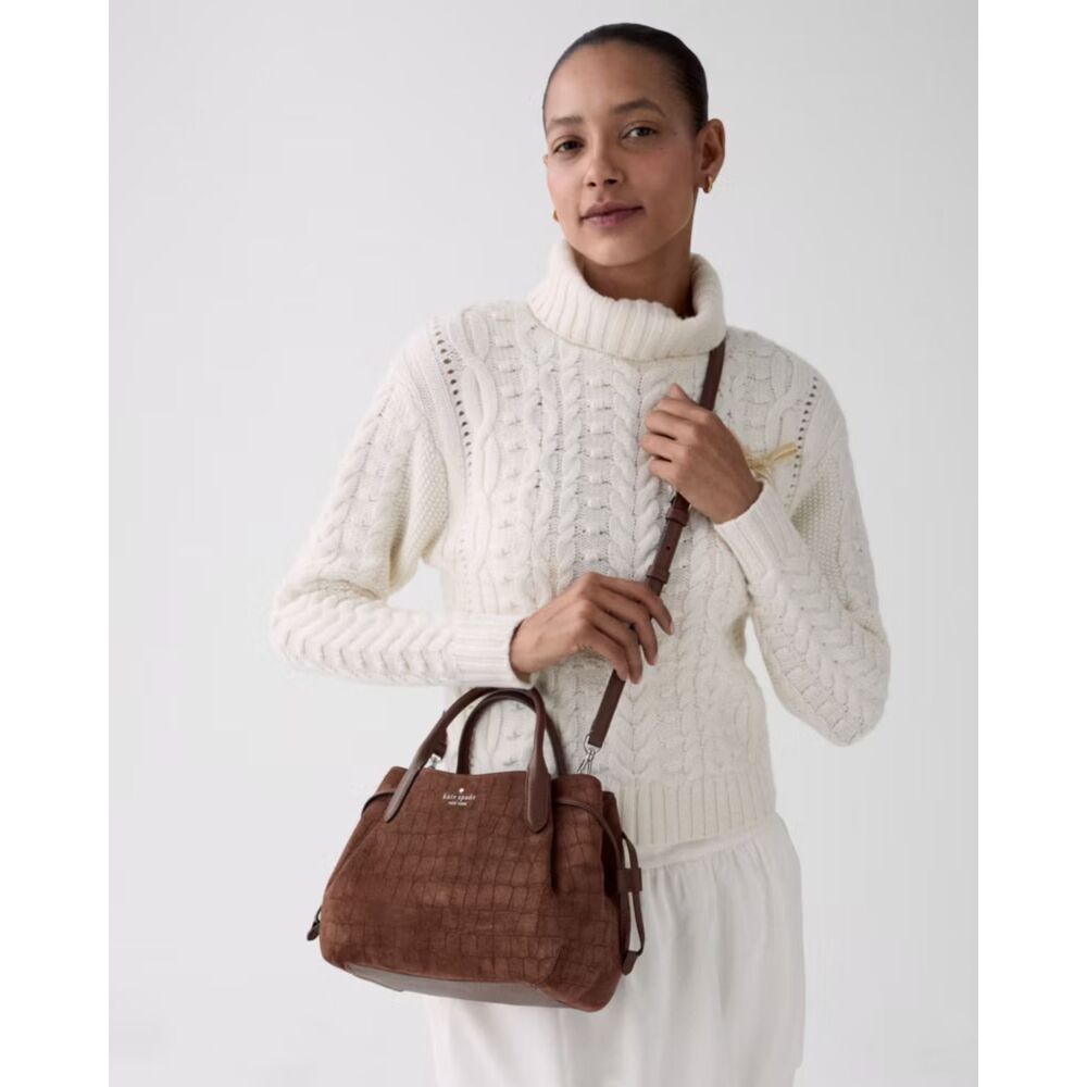 NWT Kate Spade New York Dumpling Suede Croc Embossed Satchel Bag Brown